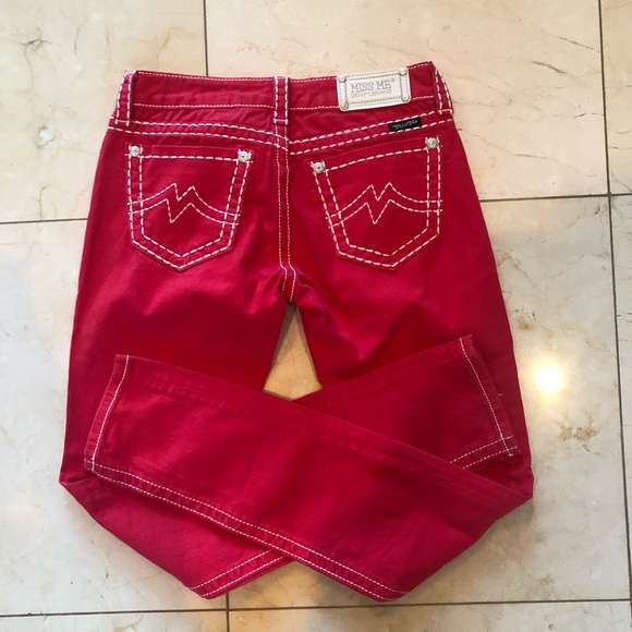 Miss Me Red and White Stitched Denim Skinny Sz 27 - Picture 4 of 5